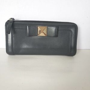 Kate Spade Wallet Clutch Navy Blue Leather Logo Large Accordion Bow Heavy Duty